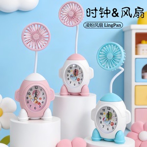 LingPan Cartoon Rocket Desk <b>Clock</b> Fan With Alarm <b>Battery</b> Operated For Student Back To School Gift - Product Image 1