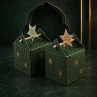 Boîte cadeau Ramadan dorée en carton, motif arabesque, avec poignée en bois et ornement étoile, emballage islamique pour dattes de l'Aïd