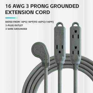 สายพ่วงปลั๊กแบนแบบบาง 3 ฟุต - สายไฟ 3 ขาแบบมีสายดิน ขนาด 16 AWG พร้อมเต้ารับ 3 ช่อง รองรับกระแสไฟ 13A สำหรับใช้งานภายในอาคาร สีเทา - Product Image 6