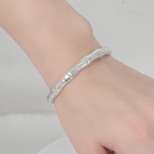 Bamboo-Themed Open-Face <b>Bracelet</b> <b>Silver</b>-Plated Women's Fashion <b>Bangle</b> Plant Pattern Ethnic Style Jewelry - Product Image 3