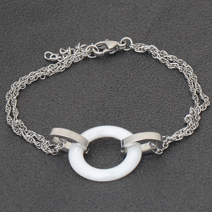 Pulsera de doble anillo de cerámica unisex, cadena geométrica en blanco y negro, joyería de regalo - Product Image 4