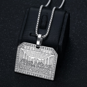 תליון צלב הסעודה האחרונה בסגנון היפ הופ, משובץ יהלומים, מצופה זהב 18 קראט, נירוסטה, תכשיט אופנתי לגברים - Product Image 5