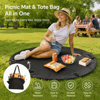 Tapis de pique-nique en polyester durable avec pochette de rangement intégrée, pliable, imperméable, portable, pour voyage, camping, parc, plage, pelouse