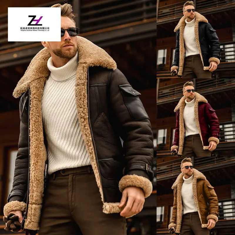 2022 New Winter Men Fleece Plus Size Fashion Windbreaker Outdoor Trench Fur Coat Leather For Men jacket Down jacket