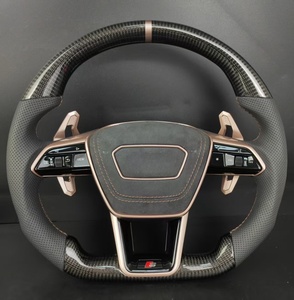 Volant de voiture personnalisé de luxe en fibre de carbone or rose, cuir perforé pour palettes de changement de vitesse pour Audi A4/A6/Q/S/<span class=keywords><strong>RS</strong></span> Line - Product Image 1