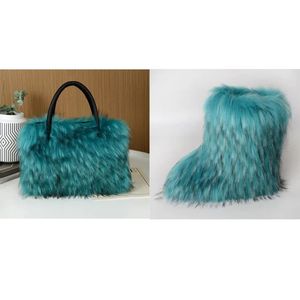 Mesdames Crossbody Winter Clutch Handbag Plush Soft Fur Shoulder Tote Bag And Ankle Snow Boots Set Women Calf Snow Boots - Product Image 5