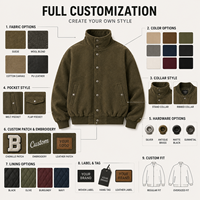 Blouson Bomber Homme Col Montant Effet Daim Personnalisé à Faible MOQ, Style Vintage Délavé, Faux Daim, Boutons Métalliques, Coupe Oversize, Hiver Automne