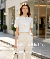 Haut blanc à col rond pour femme 2026, manches classiques, 100 % coton, écologique et respirant, coupe ajustée, été