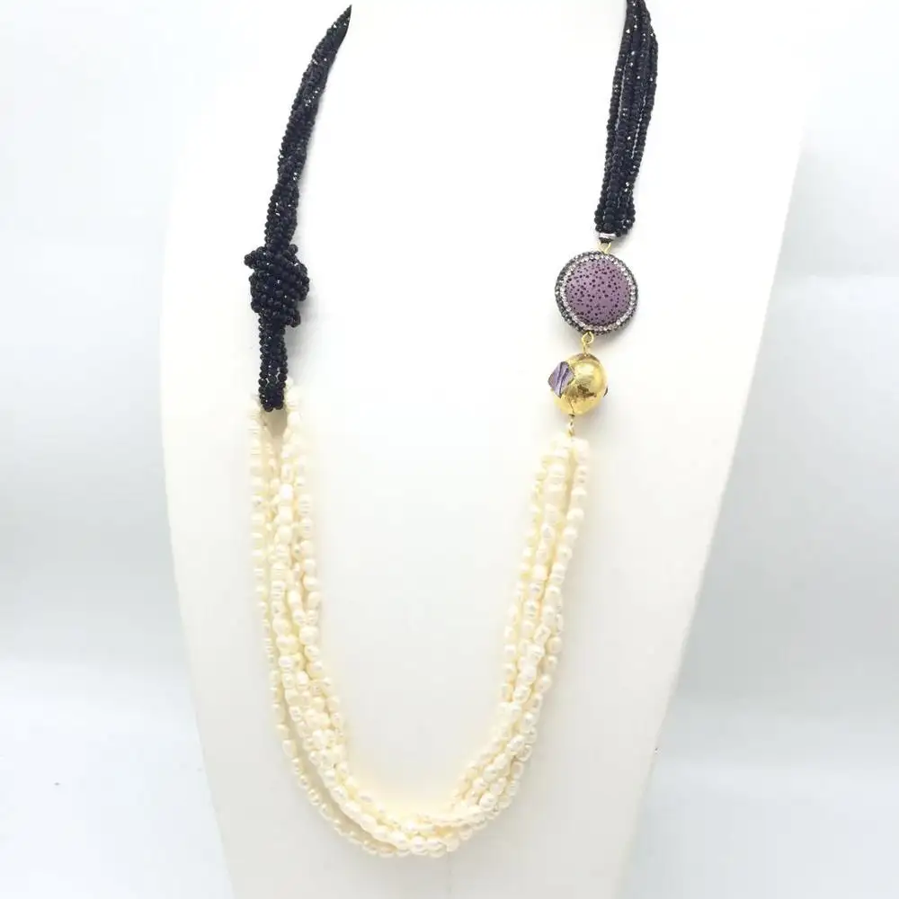 2019 new arrival fashion multi layered long glass freshwater pearl jewellery necklace