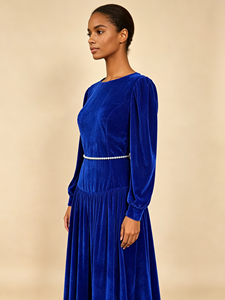 Robe longue en velours SWEET BABE, col en V profond, manches longues, ceinture à perles, élégante, pour soirée, robe de cérémonie pour femmes - Product Image 2