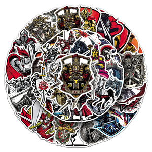 50Pcs PVC Vintage Medieval Knight Warrior Die Cut <strong>Stickers</strong>, Cartoon Themed Waterproof Decals for Motorcycle Helmet Decor - Product Image 1