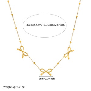 Gold Plated Bowknot Pendant Beaded Chain Stainless Steel Clavicle Necklace For Daily Party Wear - Product Image 4