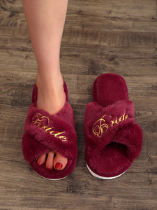 Pantoufles brodées en fourrure peluche pour femmes, antidérapantes, à bout ouvert, pour l'intérieur, collection printemps-automne, best-seller transfrontalier - Product Image 6