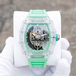 Montre-bracelet mécanique automatique personnalisée, élégante et originale, en acrylique, avec réserve de marche, cadran ajouré, bracelet en caoutchouc vert – Fabricant - Product Image 1