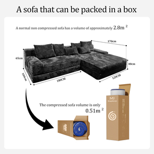 Ensemble de canapé d'angle compressé en boîte, en mousse pure, emballé sous vide, rembourré en tissu, meubles modulaires compressés pour le <span class=keywords><strong>salon</strong></span> - Product Image 3