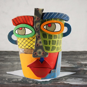 Retro Human Face Flower Pot Resin <b>Planter</b> Colorful Abstract Antique Style Decoration for Home Office - Product Image 3