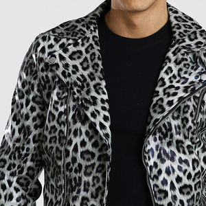 Giacca da lavoro di alta qualità giacca di pelle leopardata con cerniera stile moto giacca da uomo alla moda giacche di pelle moto - Product Image 3