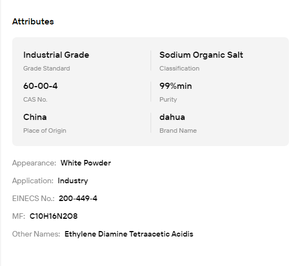 Inhibidor de Incrustaciones Tetrasódico EDTA de Grado Industrial para Tratamiento de Soluciones de Galvanoplastia y Material Base para Mezclas Industriales - Product Image 6