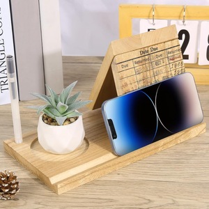 Wooden Triangular Bookend <b>Solid</b> <b>Wood</b> <b>Desk</b> Organizer With Cup Holder For Books Office Reading Shelf - Product Image 1
