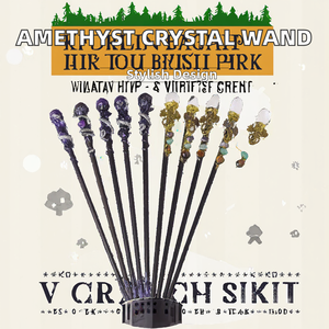 Wholesale Longfei Natural Amethyst <b>Crystal</b> Carved Folk Art Animal Shape Angel Dragon Magic Wand for Wicca Black Gold Fashion - Product Image 2