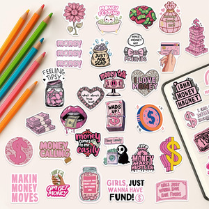 50 Pegatinas Divertidas de Monedas de Dólar con Dibujos Animados Rosas para Decorar Botellas y Laptops - Product Image 6