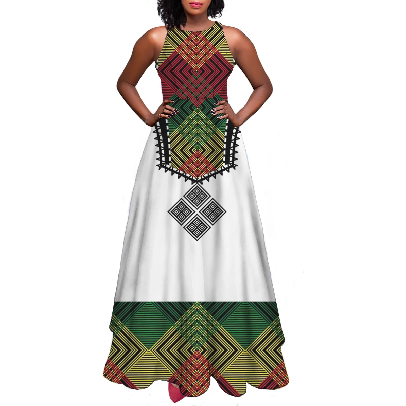 Groothandel Afrikaanse Stijl Ethiopische Habesha Bloemen Vrouwen Avondjurk Samoan Fijian Plus Size Maxi Jurk Vintage Ethiopia Jurk