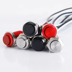 8mm on off waterproofred green blue LED mini 1NO high head self-locking latching metal push button switch