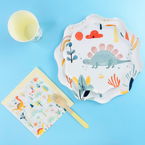 Ensemble de vaisselle jetable premium DAMAI Animal pour fêtes d'enfants, anniversaires, thème dinosaures, assiettes, gobelets, serviettes en papier - Product Image 3
