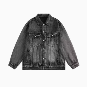 Vintage Washed <b>Denim</b> Jacket Retro Distressed <b>Denim</b> <b>Coat</b> Button Front Casual Outerwear for Spring Autumn - Product Image 2