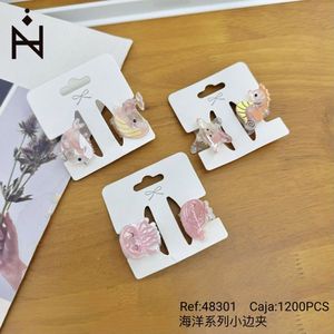 Barrettes pour enfants Série Océan, motif animaux marins, rose, plastique transparent, style dessin animé, usage quotidien, haute qualité 48301 - Product Image 3