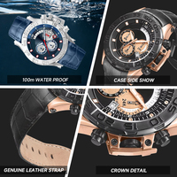 Montre chronographe à quartz japonaise avec logo personnalisé, boîtier en acier inoxydable, bracelet en cuir, montre de luxe pour affaires, étanche, affichage de la date
