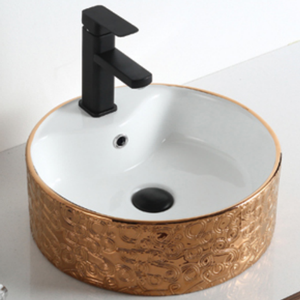 <span class=keywords><strong>Lavabo</strong></span> de baño de cerámica dorado de lujo moderno, <span class=keywords><strong>lavabo</strong></span> <span class=keywords><strong>circular</strong></span> redondo de un solo orificio para el hogar, apartamento o Hotel - Product Image 4
