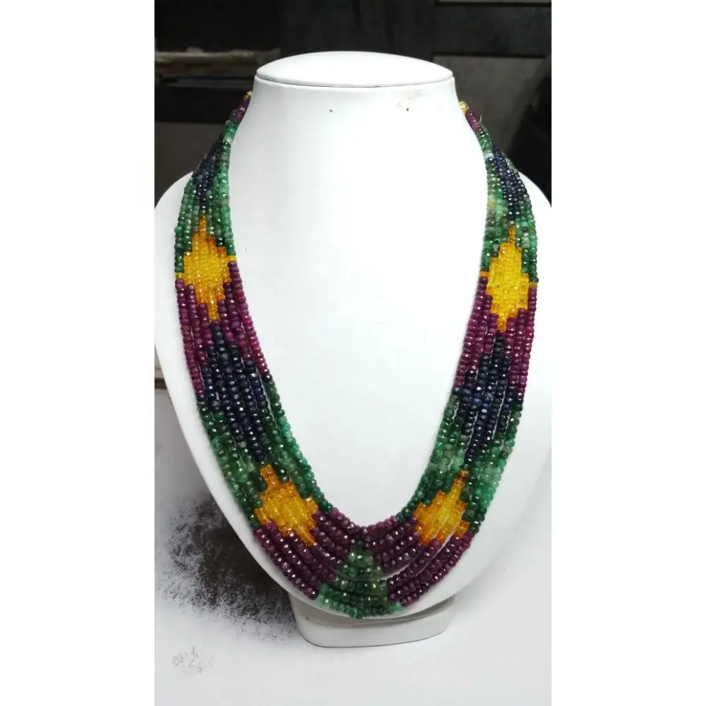 AB Quality natural multi sapphire 3mm to 4.5 mm feceted roundles beads 7 strands necklace