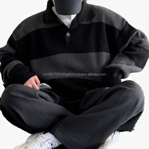 Suéter de punto para hombre, estilo retro holgado, a rayas, tipo polo, moderno, informal, combina con todo. - Product Image 3