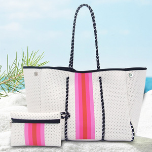 Sacs à main pour femmes personnalisés avec logo d'entreprise, deux ouvertures, imperméables, grande capacité, sacs à bandoulière portables en néoprène perforé, sac de plage - Product Image 2