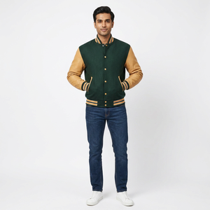 Varsity <b>Baseball</b> <b>Jacket</b> <b>Men</b> Women High Quality Leather Sleeve Patchwork Towel Embroidery Coats - Product Image 1