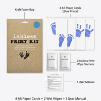 Kit de cadre miroir auto-encreur sans encre pour empreintes de mains et de pieds, 4 papiers inclus, sûr et sans contact - Souvenir écologique noir fait main pour bébé et animal de compagnie