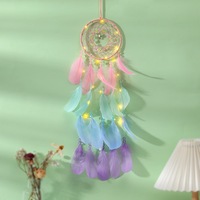 OWNSWING Attrape-rêves en plumes fait main veilleuse suspendue décoration murale cadeau pendentif attrape-rêves
