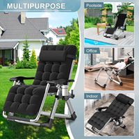 Chaise zéro gravité pliable d'extérieur, fauteuil inclinable avec coussin rembourré, design ergonomique réglable, porte-gobelet, robuste, capacité 440 LBS