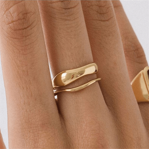 Thời Trang 18K Mạ Vàng Phụ Nữ Sóng Vàng Nhẫn Có Thể Xếp Chồng Không Thường Xuyên Hình Học Xếp Chồng Vàng Nhẫn - Product Image 1