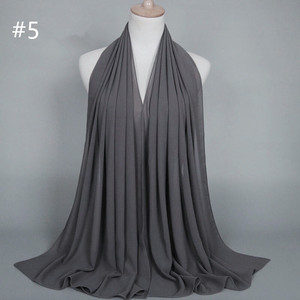 2020 delle signore Piega Bolla di Colore Solido Chiffon di Spessore Malaysia Sciarpa Musulmana del Hijab - Product Image 6