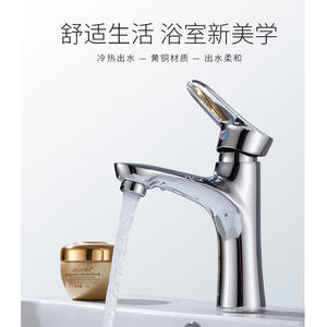 Robinet de lavabo en laiton à poignée unique, avec cartouche céramique, à poser sur le comptoir, monotrou, eau chaude et froide - Product Image 3