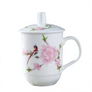 Service à thé en porcelaine fine de Jingdezhen avec couvercle, compatible micro-ondes, style américain, 301-400 ml – Tasse de bureau pour conférence, usage domestique, cadeau - Product Image 1