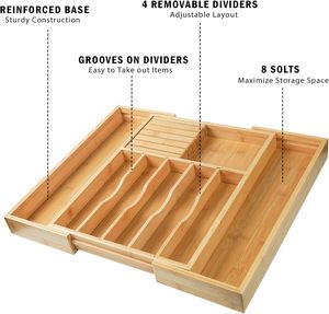 Bamboo Expandable Cutlery Utensil Tray Storage <b>Drawer</b> Adjustable Utensils Kitchen Organizer with 7 Expandable Compartments - Product Image 4