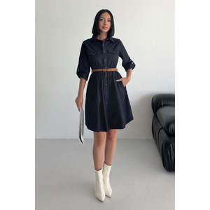 Vestido Midi Casual de Mezclilla para Verano, Estilo Formal Simple con Lavado Claro y Detalle de Fruncido - Product Image 4