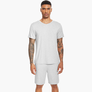 Pijamas de Viscosa de Bambú para Hombre, Conjuntos de Ropa de Dormir de Manga Corta, Conjunto de Pijamas de Algodón, Ropa de Dormir Informal de Verano para Hombre - Product Image 1