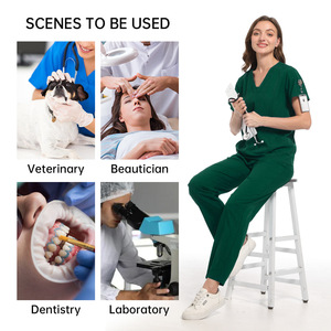 Women's Scrub Set Short Sleeve V Neck Top And Pants Moisture Wicking Medical Uniforms For Hospital Workwear Split Design - Product Image 2