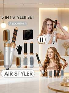 Sèche-<span class=keywords><strong>cheveux</strong></span> coiffant filaire 5-en-1 avec logo OEM, brosse thermique auto-enroulante L/R pour séchage rapide des <span class=keywords><strong>boucles</strong></span> - Product Image 2