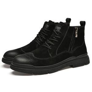 Bottes de neige décontractées britanniques pour hommes, nouvelle mode, en cuir véritable, à lacets, antidérapantes, respirantes, pour l'automne - Product Image 2