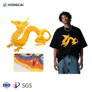 Hongcai Heat <strong>Transfer</strong> Gold Dragon <strong>Pattern</strong> 3D <strong>Embroidery</strong>-Style Heat <strong>Transfer</strong> Print Trendy Clothing Logo Selected Materials - Product Image 1